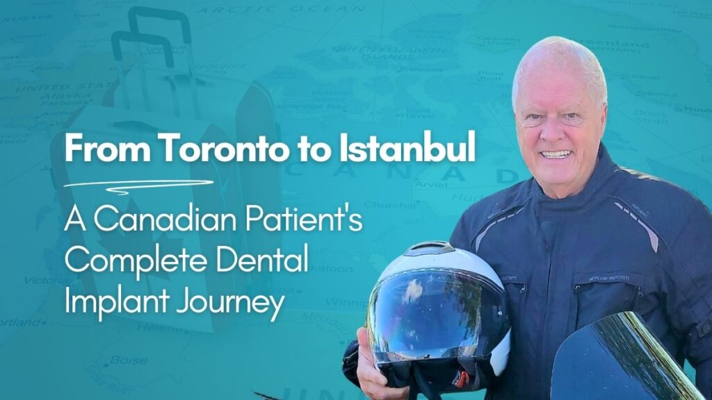 Malcolm Ironmonger holding motorcycle helmet after dental implant treatment at CLINIQUEPLUS Istanbul - Canadian dental tourism success story