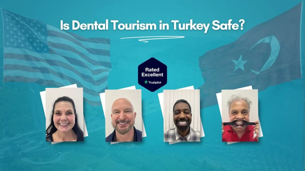Is dental tourism in Turkey safe — four happy American patients after dental treatment at CLINIQUEPLUS Istanbul, rated Excellent on Trustpilot